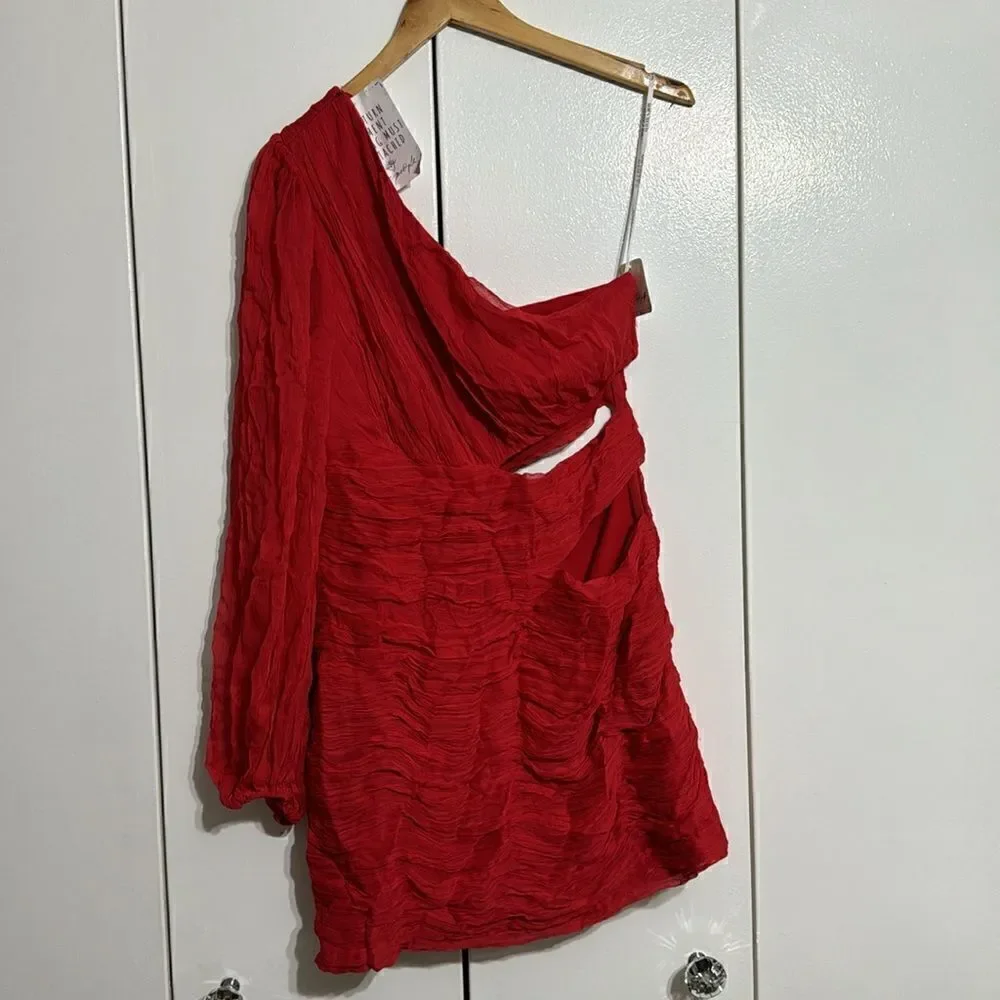 Free People Shona Joy Margot One Shoulder Cut Out Mini Dress - Sailor Red Size 8